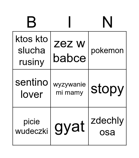 Untitled Bingo Card