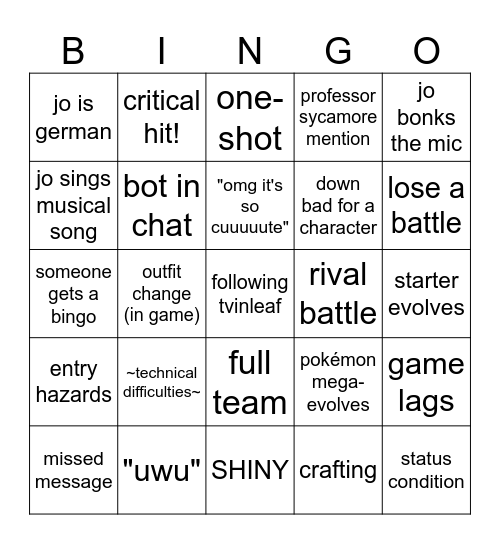 first legends ZA stream Bingo Card