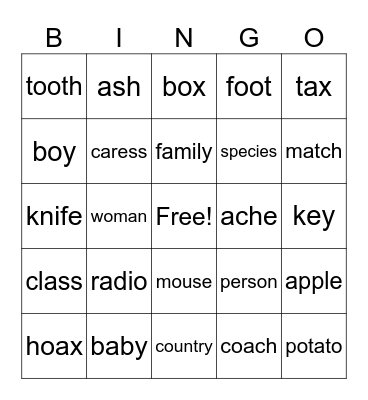 Plurals in English Bingo Card