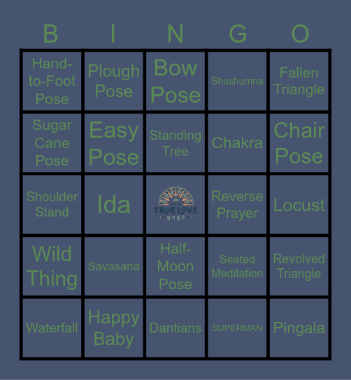 True Love Yoga Bingo Card