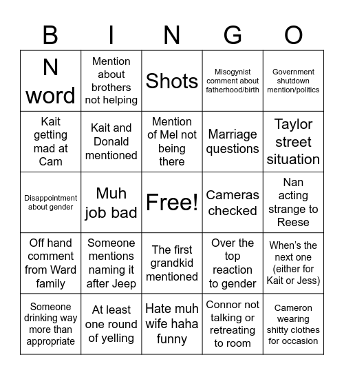 Gender Reveal Party Bingo Card