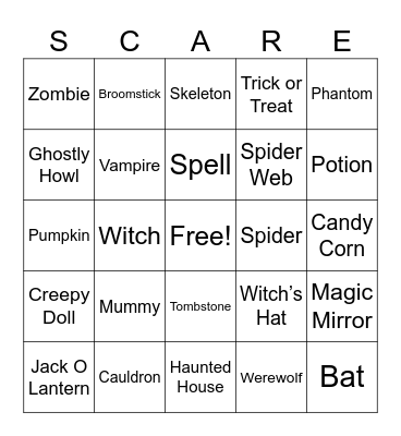 Halloween Scare Bingo Card