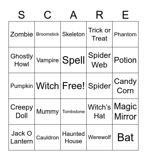 Halloween Scare Bingo Card