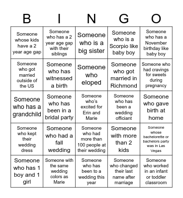 A Baby, A Bride, and Bingo! Bingo Card