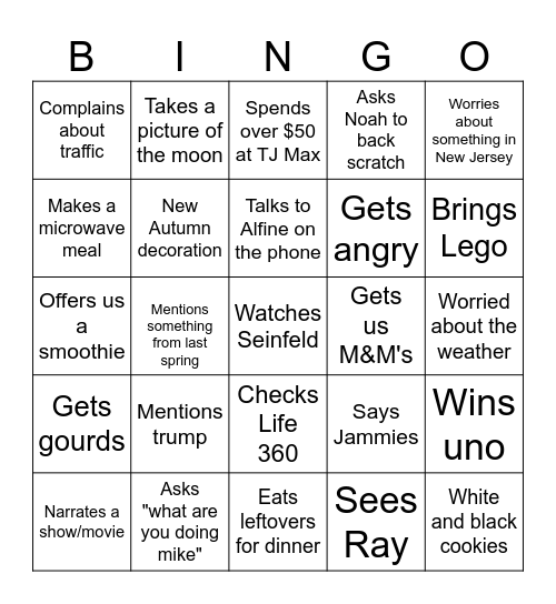 Gramma Bingo Card