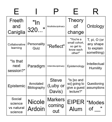 EIPER Bingo Card