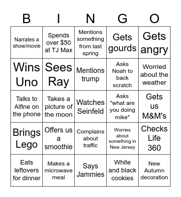 Gramma Bingo Card