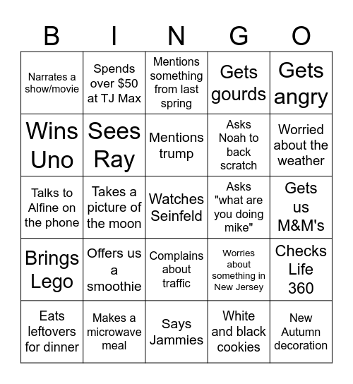 Gramma Bingo Card