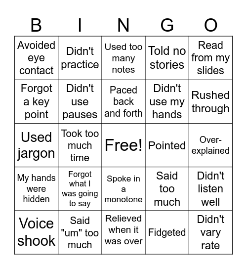 Presentation Bingo Card