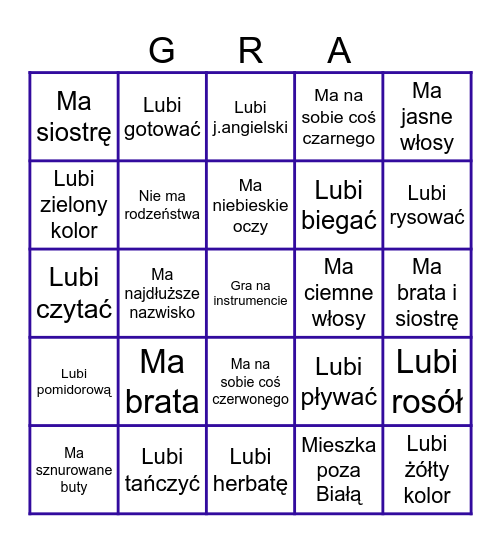 Znajdź kogoś kto.... Bingo Card