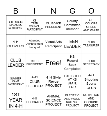 4-H BINGO Card