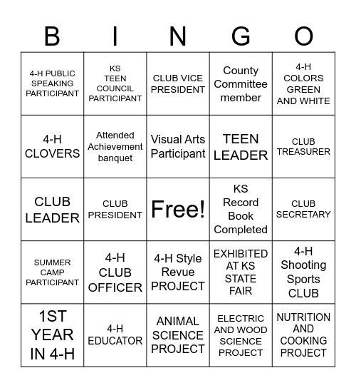 4-H BINGO Card