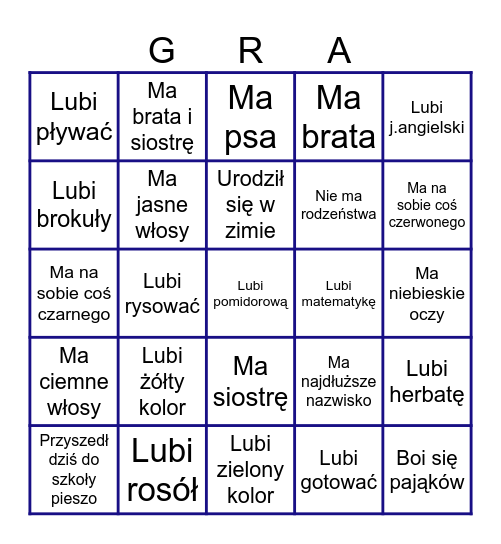 Znajdź kogoś kto.... Bingo Card