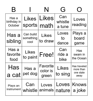 Uniquely Us Bingo Card