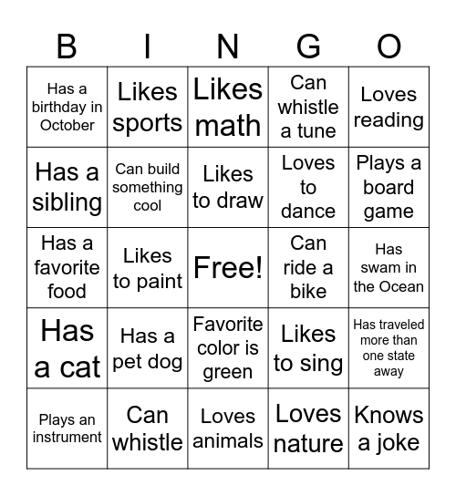 Uniquely Us Bingo Card