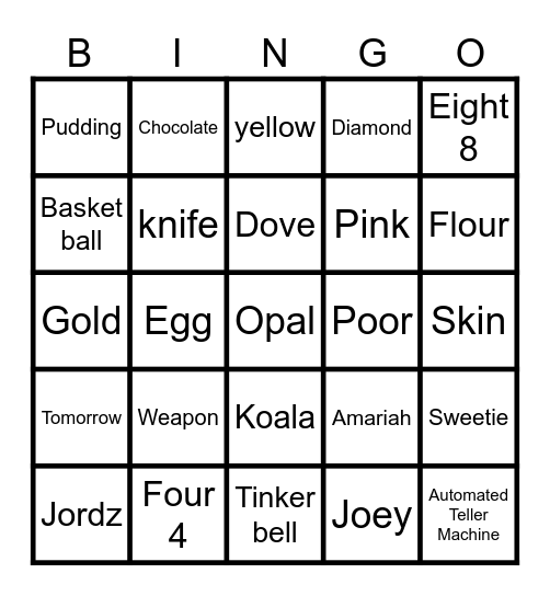FAM BAM Bingo Card