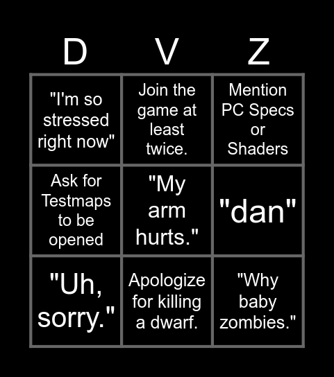 Enderman5829 Bingo Card