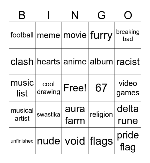 w place bingo Card