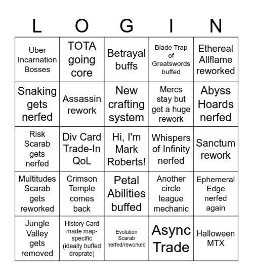 PoE 3.27 Bingo Card Bingo Card
