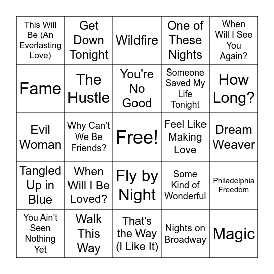 1975 Bingo Card