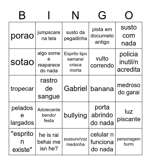 Fime de terror engracado Bingo Card
