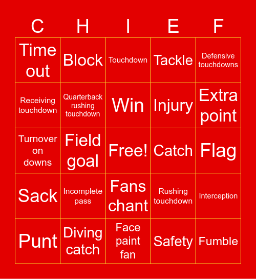 Chiefs Bingo Card