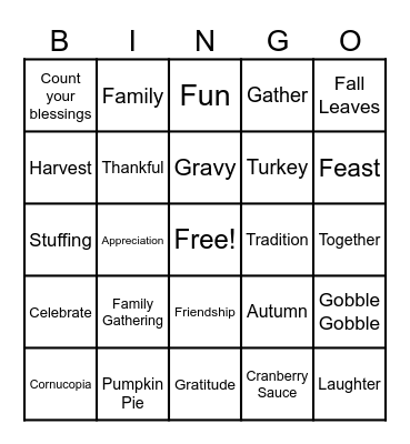 Thanksgiving Bingo Card