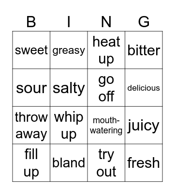 Food Bingo Card