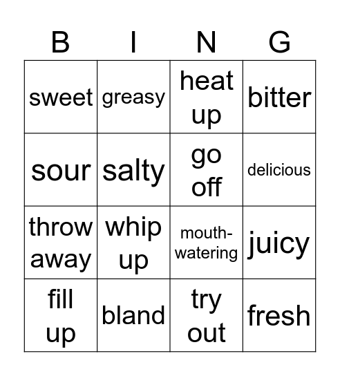 Food Bingo Card