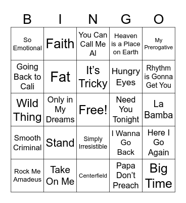 1985-1989 Bingo Card