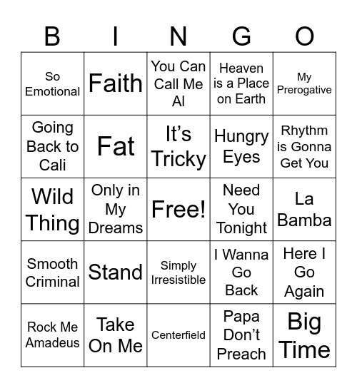1985-1989 Bingo Card
