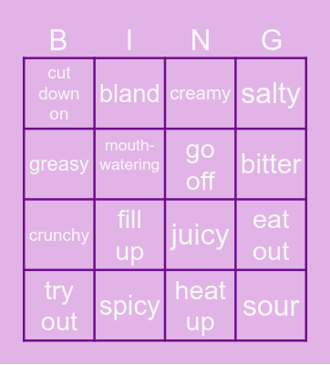 Food Bingo Card
