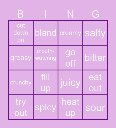 Food Bingo Card