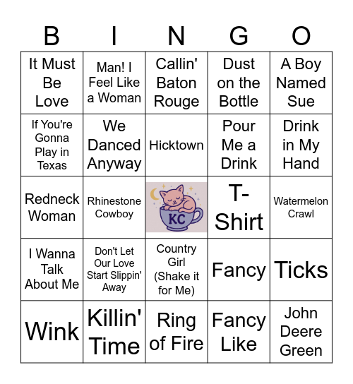 The Kitten Cradle Presents: Country Music Bingo Card