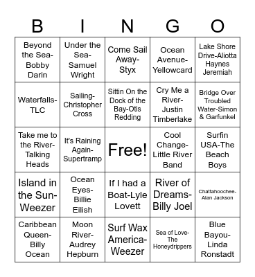 Bodies of Water Musical Bingo Card