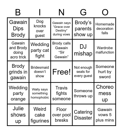Wedding Bingo Card