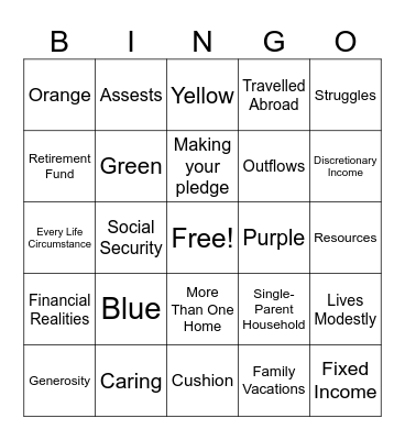 Mission Uunited Giving Guide BINGO Card