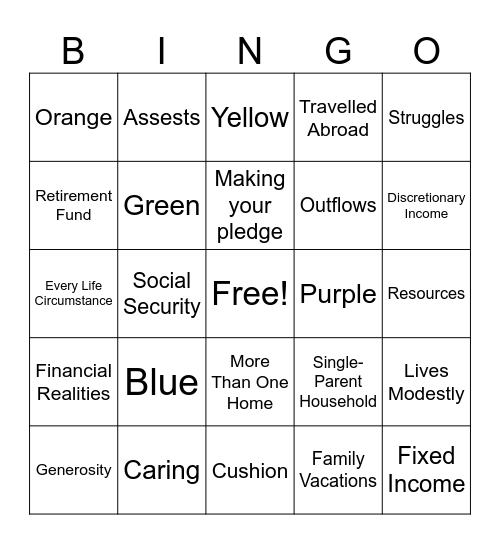 Mission Uunited Giving Guide BINGO Card
