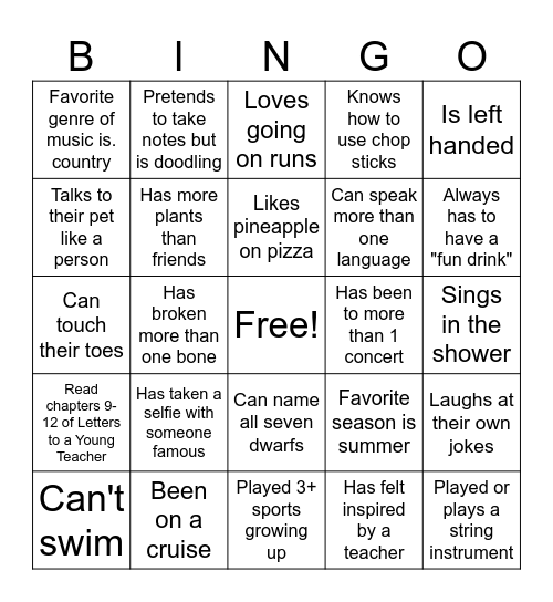 Untitled Bingo Card