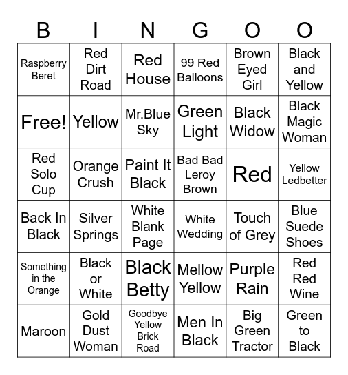 Colors In The Title Bingo Card