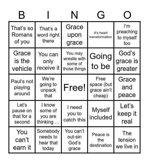 Northview Romans Series Bingo Card