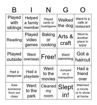 Holiday Bingo Card