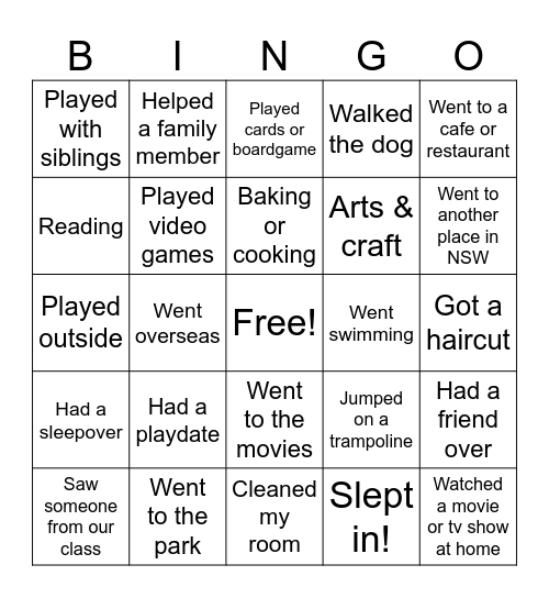 Holiday Bingo Card