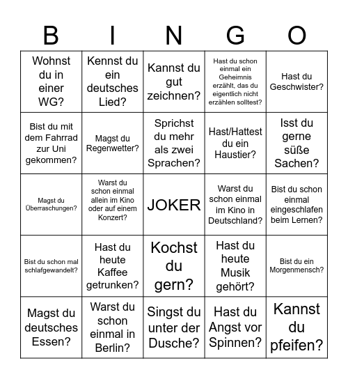 Bingo B1 Bingo Card