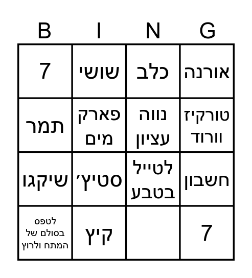 עלמא חוגגת יום הולדת Bingo Card