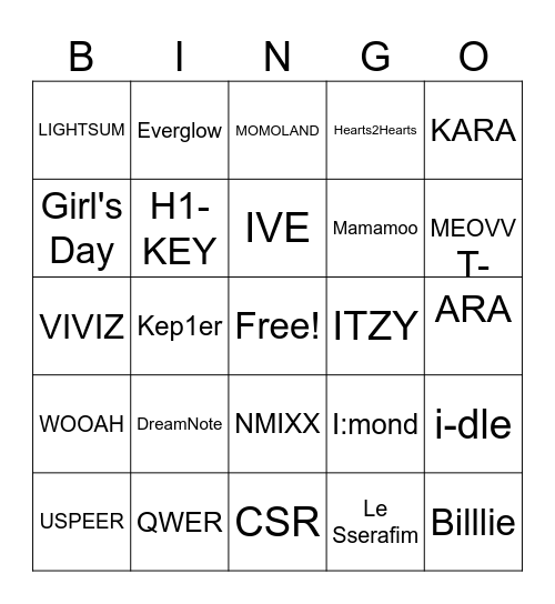 Girl Group Bingo Card