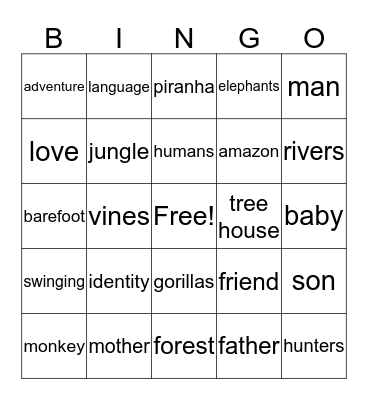 G3 Jungle Bingo Card