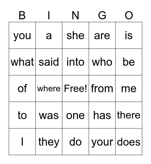 Trick Word Bingo Card