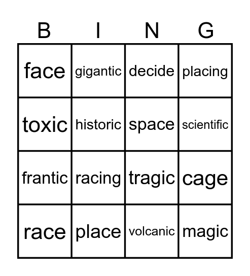 Unit 7 Letterland Bingo Card