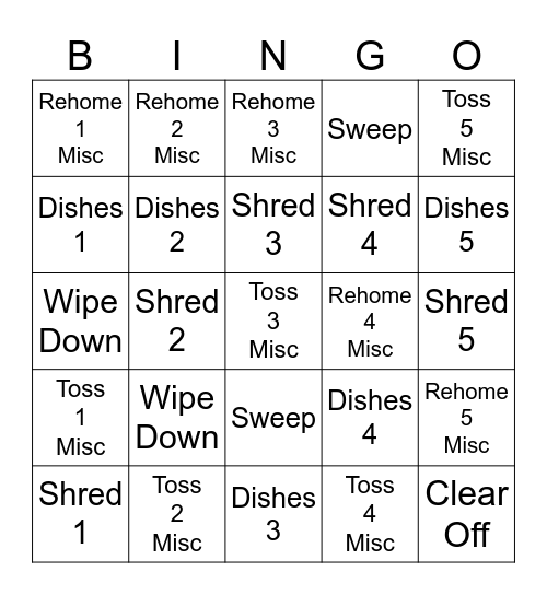 Declutter Bingo Card